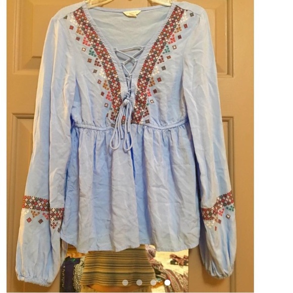 Vivid Blue Boho Aeropostale Peasant Top/Blouse - Picture 6 of 6
